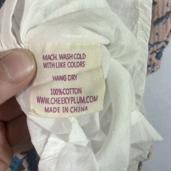 Cheeky Plum Pale Pink Blue Leaf Abstract Tassel Gauze Tunic Dress Girls 5T Lined - Picture 11 of 11